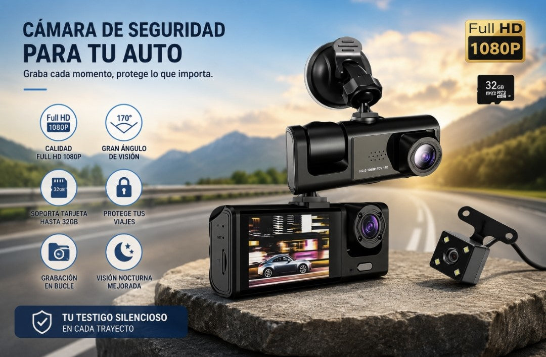 Cámara de salpicadero con cámara Dual de 1080P para coches, frontal e interior.