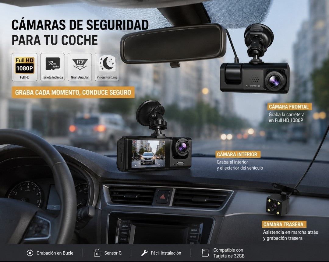 Cámara de salpicadero con cámara Dual de 1080P para coches, frontal e interior.
