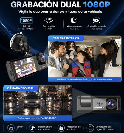 Cámara de salpicadero con cámara Dual de 1080P para coches, frontal e interior.